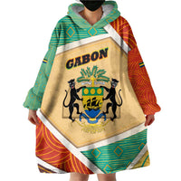 Gabon Wearable Blanket Hoodie with National Coat of Arms and Tribal Pattern Map Design in Bold Colors
