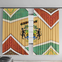 Gabon Window Curtain with National Coat of Arms and Tribal Pattern Map Design in Bold Colors