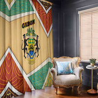 Gabon Window Curtain with National Coat of Arms and Tribal Pattern Map Design in Bold Colors