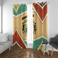 Gabon Window Curtain with National Coat of Arms and Tribal Pattern Map Design in Bold Colors
