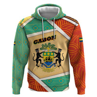 Gabon Zip Hoodie with National Coat of Arms and Tribal Pattern Map Design in Bold Colors
