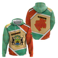 Gabon Zip Hoodie with National Coat of Arms and Tribal Pattern Map Design in Bold Colors