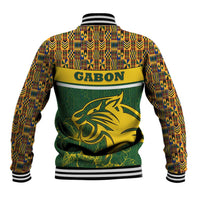 Gabon Baseball Jacket with Tribal Print and Fierce Panther Graphic in National Flag Colors - Wonder Print Shop