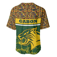 Gabon Baseball Jersey with Tribal Print and Fierce Panther Graphic in National Flag Colors - Wonder Print Shop