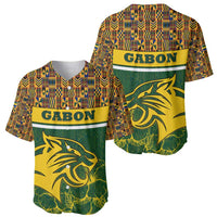 Gabon Baseball Jersey with Tribal Print and Fierce Panther Graphic in National Flag Colors - Wonder Print Shop