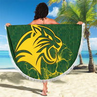 Gabon Beach Blanket with Tribal Print and Fierce Panther Graphic in National Flag Colors - Wonder Print Shop