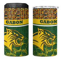 Gabon 4 in 1 Can Cooler Tumbler with Tribal Print and Fierce Panther Graphic in National Flag Colors - Wonder Print Shop