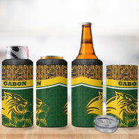 Gabon 4 in 1 Can Cooler Tumbler with Tribal Print and Fierce Panther Graphic in National Flag Colors - Wonder Print Shop
