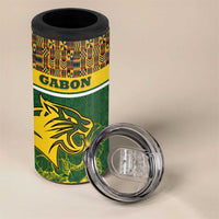 Gabon 4 in 1 Can Cooler Tumbler with Tribal Print and Fierce Panther Graphic in National Flag Colors - Wonder Print Shop