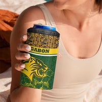 Gabon 4 in 1 Can Cooler Tumbler with Tribal Print and Fierce Panther Graphic in National Flag Colors - Wonder Print Shop