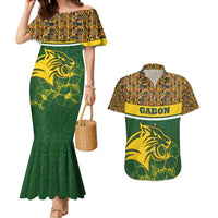 Gabon Couples Matching Mermaid Dress and Hawaiian Shirt with Tribal Print and Fierce Panther Graphic in National Flag Colors - Wonder Print Shop