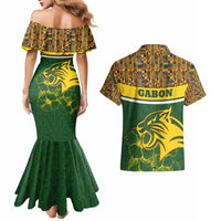 Gabon Couples Matching Mermaid Dress and Hawaiian Shirt with Tribal Print and Fierce Panther Graphic in National Flag Colors - Wonder Print Shop