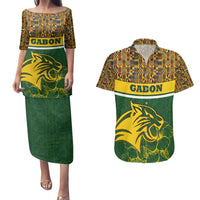 Gabon Couples Matching Puletasi and Hawaiian Shirt with Tribal Print and Fierce Panther Graphic in National Flag Colors - Wonder Print Shop