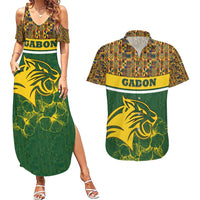 Gabon Couples Matching Summer Maxi Dress and Hawaiian Shirt with Tribal Print and Fierce Panther Graphic in National Flag Colors - Wonder Print Shop