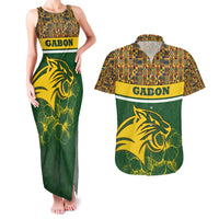 Gabon Couples Matching Tank Maxi Dress and Hawaiian Shirt with Tribal Print and Fierce Panther Graphic in National Flag Colors - Wonder Print Shop