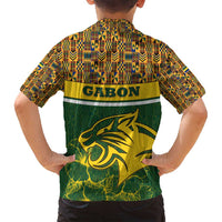 Gabon Family Matching Long Sleeve Bodycon Dress and Hawaiian Shirt with Tribal Print and Fierce Panther Graphic in National Flag Colors - Wonder Print Shop