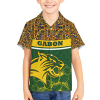 Gabon Family Matching Long Sleeve Bodycon Dress and Hawaiian Shirt with Tribal Print and Fierce Panther Graphic in National Flag Colors - Wonder Print Shop