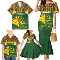 Gabon Family Matching Mermaid Dress and Hawaiian Shirt with Tribal Print and Fierce Panther Graphic in National Flag Colors - Wonder Print Shop