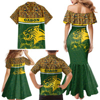 Gabon Family Matching Mermaid Dress and Hawaiian Shirt with Tribal Print and Fierce Panther Graphic in National Flag Colors - Wonder Print Shop