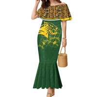 Gabon Family Matching Mermaid Dress and Hawaiian Shirt with Tribal Print and Fierce Panther Graphic in National Flag Colors - Wonder Print Shop