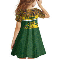 Gabon Family Matching Off The Shoulder Long Sleeve Dress and Hawaiian Shirt with Tribal Print and Fierce Panther Graphic in National Flag Colors - Wonder Print Shop