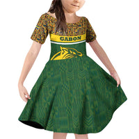 Gabon Family Matching Off Shoulder Short Dress and Hawaiian Shirt with Tribal Print and Fierce Panther Graphic in National Flag Colors - Wonder Print Shop