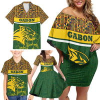 Gabon Family Matching Off Shoulder Short Dress and Hawaiian Shirt with Tribal Print and Fierce Panther Graphic in National Flag Colors - Wonder Print Shop