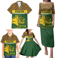 Gabon Family Matching Puletasi and Hawaiian Shirt with Tribal Print and Fierce Panther Graphic in National Flag Colors - Wonder Print Shop