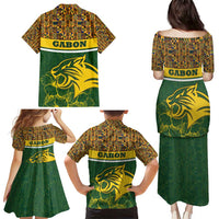 Gabon Family Matching Puletasi and Hawaiian Shirt with Tribal Print and Fierce Panther Graphic in National Flag Colors - Wonder Print Shop