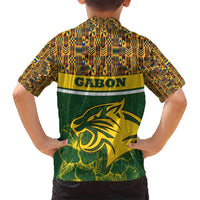 Gabon Family Matching Short Sleeve Bodycon Dress and Hawaiian Shirt with Tribal Print and Fierce Panther Graphic in National Flag Colors - Wonder Print Shop