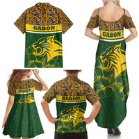 Gabon Family Matching Summer Maxi Dress and Hawaiian Shirt with Tribal Print and Fierce Panther Graphic in National Flag Colors - Wonder Print Shop
