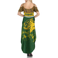 Gabon Family Matching Summer Maxi Dress and Hawaiian Shirt with Tribal Print and Fierce Panther Graphic in National Flag Colors - Wonder Print Shop