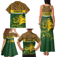 Gabon Family Matching Tank Maxi Dress and Hawaiian Shirt with Tribal Print and Fierce Panther Graphic in National Flag Colors - Wonder Print Shop