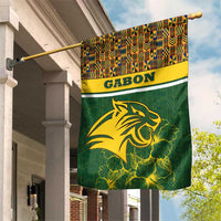 Gabon Garden Flag with Tribal Print and Fierce Panther Graphic in National Flag Colors - Wonder Print Shop