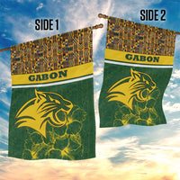 Gabon Garden Flag with Tribal Print and Fierce Panther Graphic in National Flag Colors - Wonder Print Shop