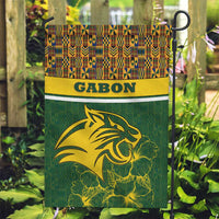 Gabon Garden Flag with Tribal Print and Fierce Panther Graphic in National Flag Colors - Wonder Print Shop