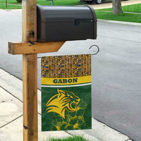 Gabon Garden Flag with Tribal Print and Fierce Panther Graphic in National Flag Colors - Wonder Print Shop