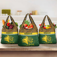 Gabon Grocery Bag with Tribal Print and Fierce Panther Graphic in National Flag Colors - Wonder Print Shop