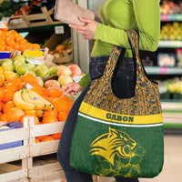 Gabon Grocery Bag with Tribal Print and Fierce Panther Graphic in National Flag Colors - Wonder Print Shop