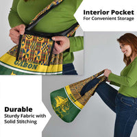 Gabon Grocery Bag with Tribal Print and Fierce Panther Graphic in National Flag Colors - Wonder Print Shop