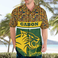 Gabon Hawaiian Shirt with Tribal Print and Fierce Panther Graphic in National Flag Colors - Wonder Print Shop