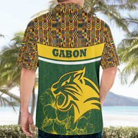 Gabon Hawaiian Shirt with Tribal Print and Fierce Panther Graphic in National Flag Colors - Wonder Print Shop