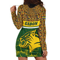 Gabon Hoodie Dress with Tribal Print and Fierce Panther Graphic in National Flag Colors - Wonder Print Shop