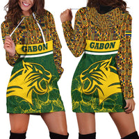 Gabon Hoodie Dress with Tribal Print and Fierce Panther Graphic in National Flag Colors - Wonder Print Shop