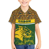 Gabon Kid Hawaiian Shirt with Tribal Print and Fierce Panther Graphic in National Flag Colors - Wonder Print Shop