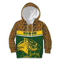 Gabon Kid Hoodie with Tribal Print and Fierce Panther Graphic in National Flag Colors - Wonder Print Shop