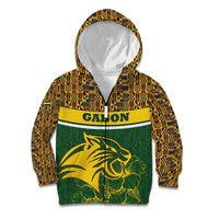 Gabon Kid Hoodie with Tribal Print and Fierce Panther Graphic in National Flag Colors - Wonder Print Shop