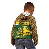 Gabon Kid Hoodie with Tribal Print and Fierce Panther Graphic in National Flag Colors - Wonder Print Shop