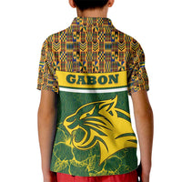 Gabon Kid Polo Shirt with Tribal Print and Fierce Panther Graphic in National Flag Colors - Wonder Print Shop