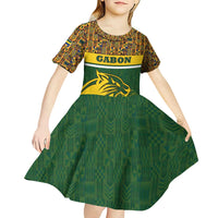 Gabon Kid Short Sleeve Dress with Tribal Print and Fierce Panther Graphic in National Flag Colors - Wonder Print Shop